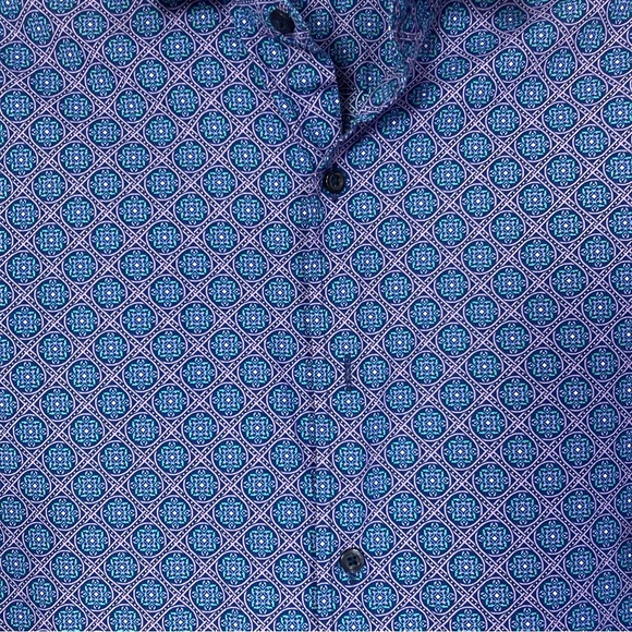 Tasso Elba Men's L Large 16 16 1/2 100% Cotton Blue Geometric Print Button Shirt - Picture 3 of 9